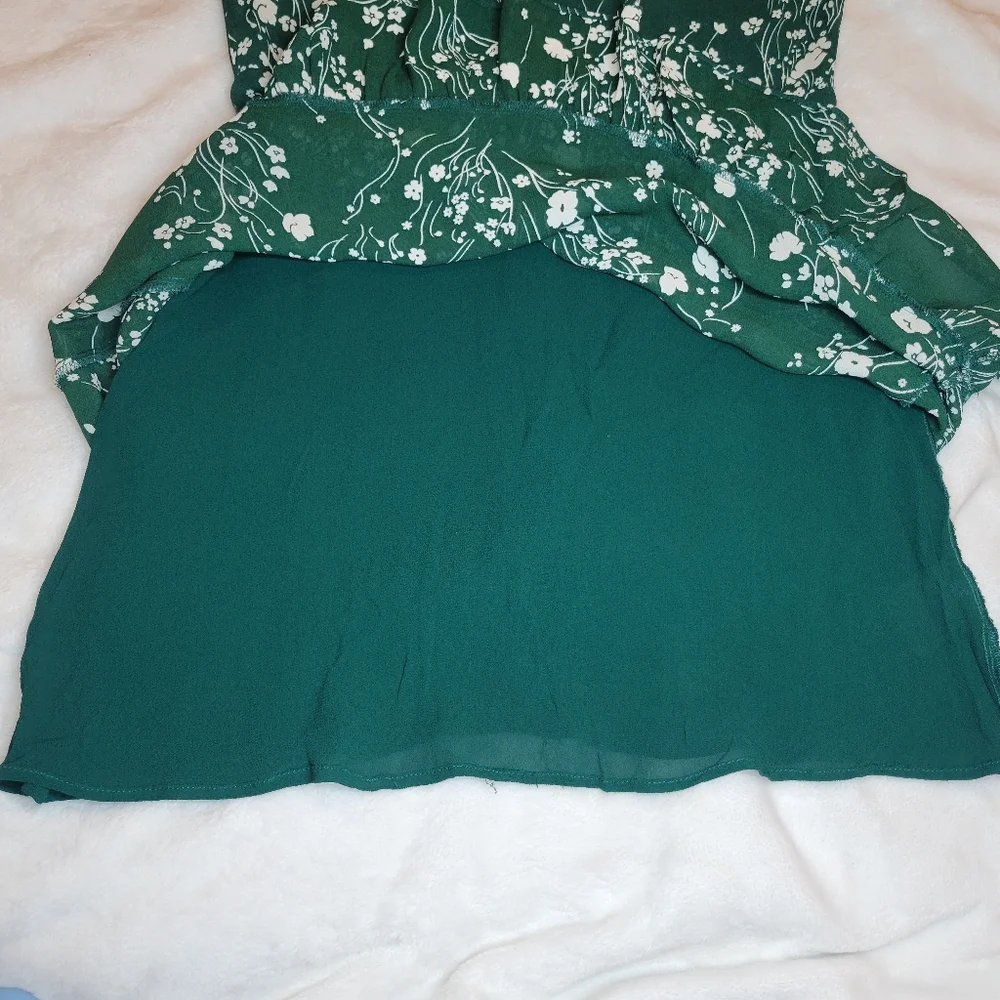 Reformation Doutzen Floral Green Mini Dress with Ruffle Sleeves and Hem Size 2 - Picture 4 of 15